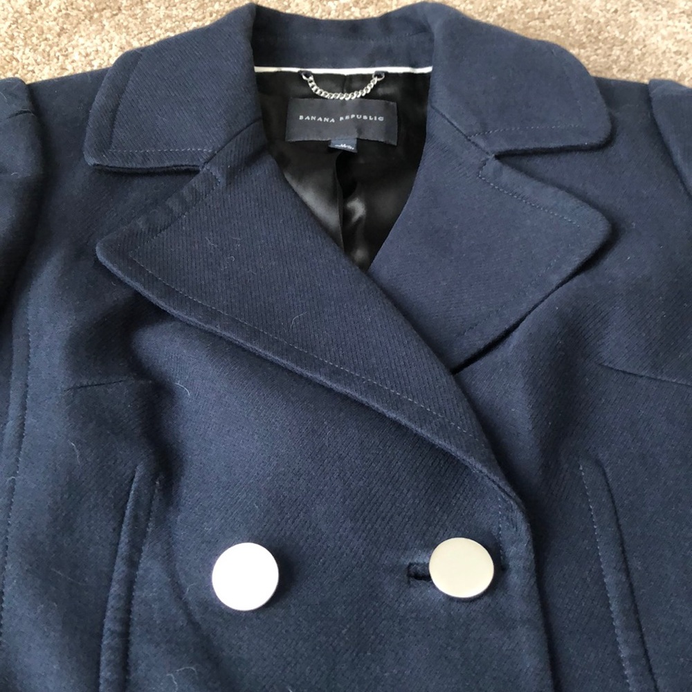 Navy blue Banana Republic pea coat - like new - Picture 3 of 5